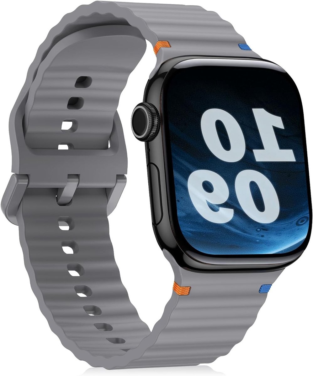 Sportieve Siliconen Horlogeband voor 46 mm, 45 mm, 44 mm, 42 mm, 49 mm Apple Watch - Geschikt voor Ultra, SE en Series 1-10 - Comfortabel en Duurzaam in Titanium Grijs