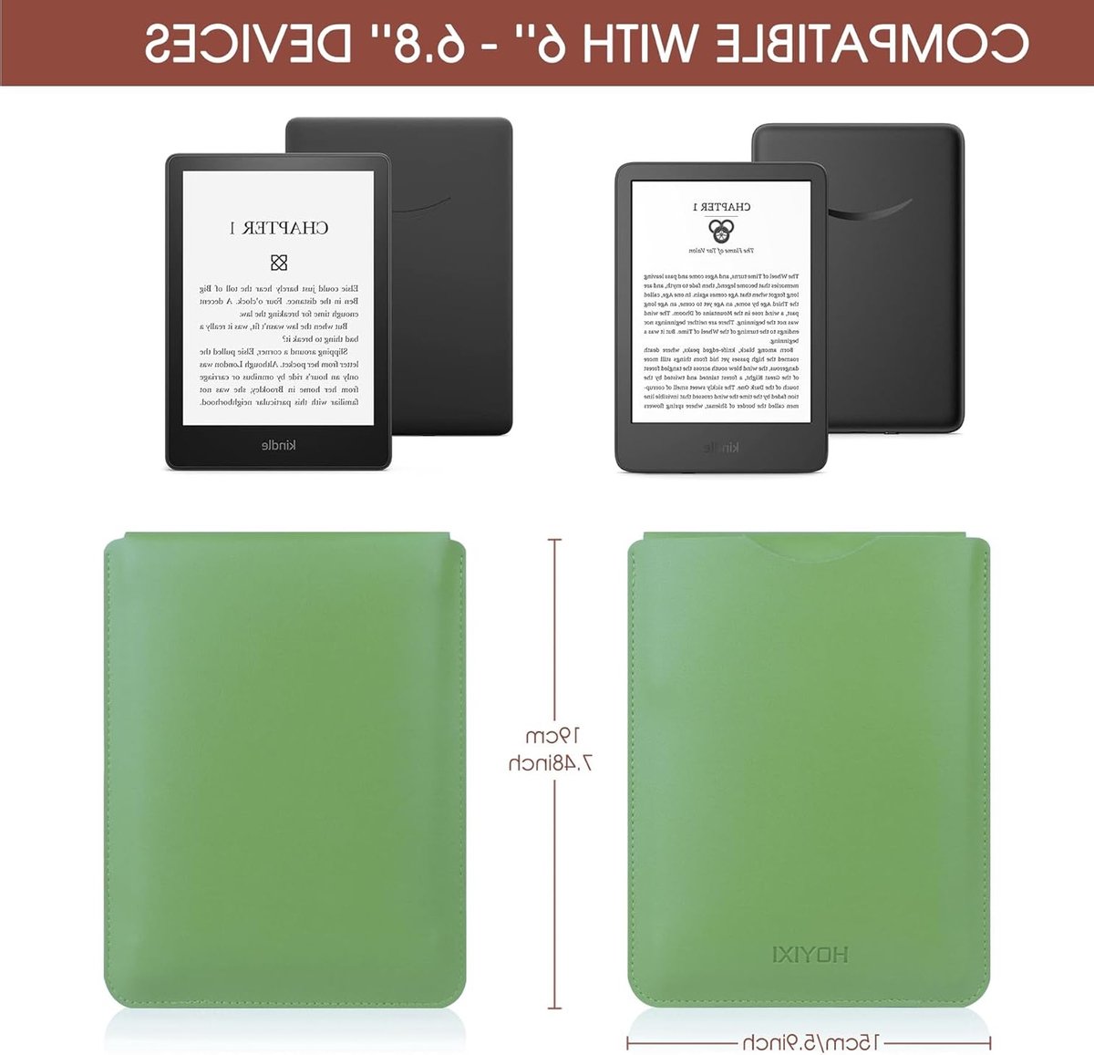Beschermhoes voor 6.8 inch E-Book Reader - Geschikt voor Kindle Paperwhite, Kobo en Pocketbook - Leer, Groen, Duurzaam en Stijlvol – foto 4