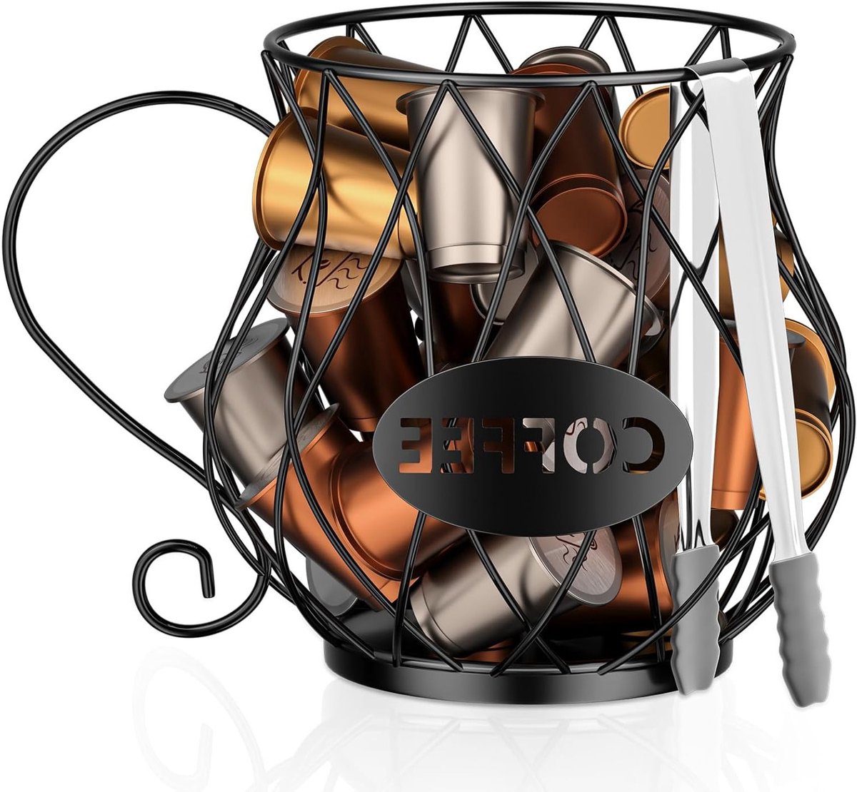Grote Capaciteit Koffiecup Houder met IJs Tool, Organiser voor 10-30 Capsules, Metaal Draad Koffiepod Opslagmand voor Keuken en Kantoor