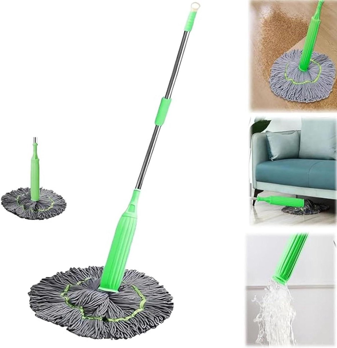 Gedehydrateerde Dweil - Twist Mop - Vloeren Reinigen - Zelf Wringend Ontwerp - 180x50cm - Wit