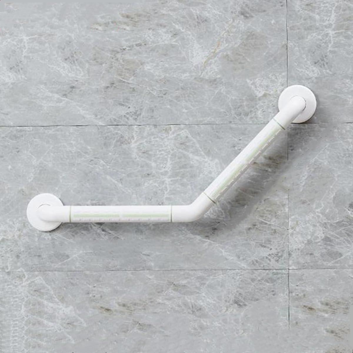 Douchegreep Gebogen - Veiligheidshandgreep Badkamer - Extra Stabiliteit - Fluorescerend Nachtzicht - 35 cm - Wit