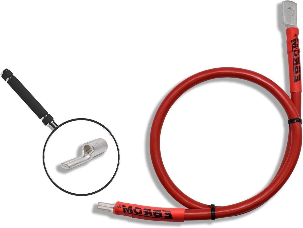 Accukabel 50 mm² - Pluskabel Batterijkabel - Stroomvoorziening Zorgen - Klaar Geconfectioneerd - Vele Lengtes - Rood