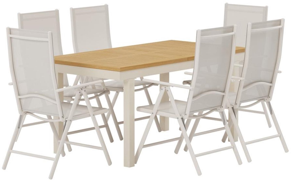 Svea - Josef rechthoekige tuintafel - naturel + 6x Jonathan tuinstoelen - beige