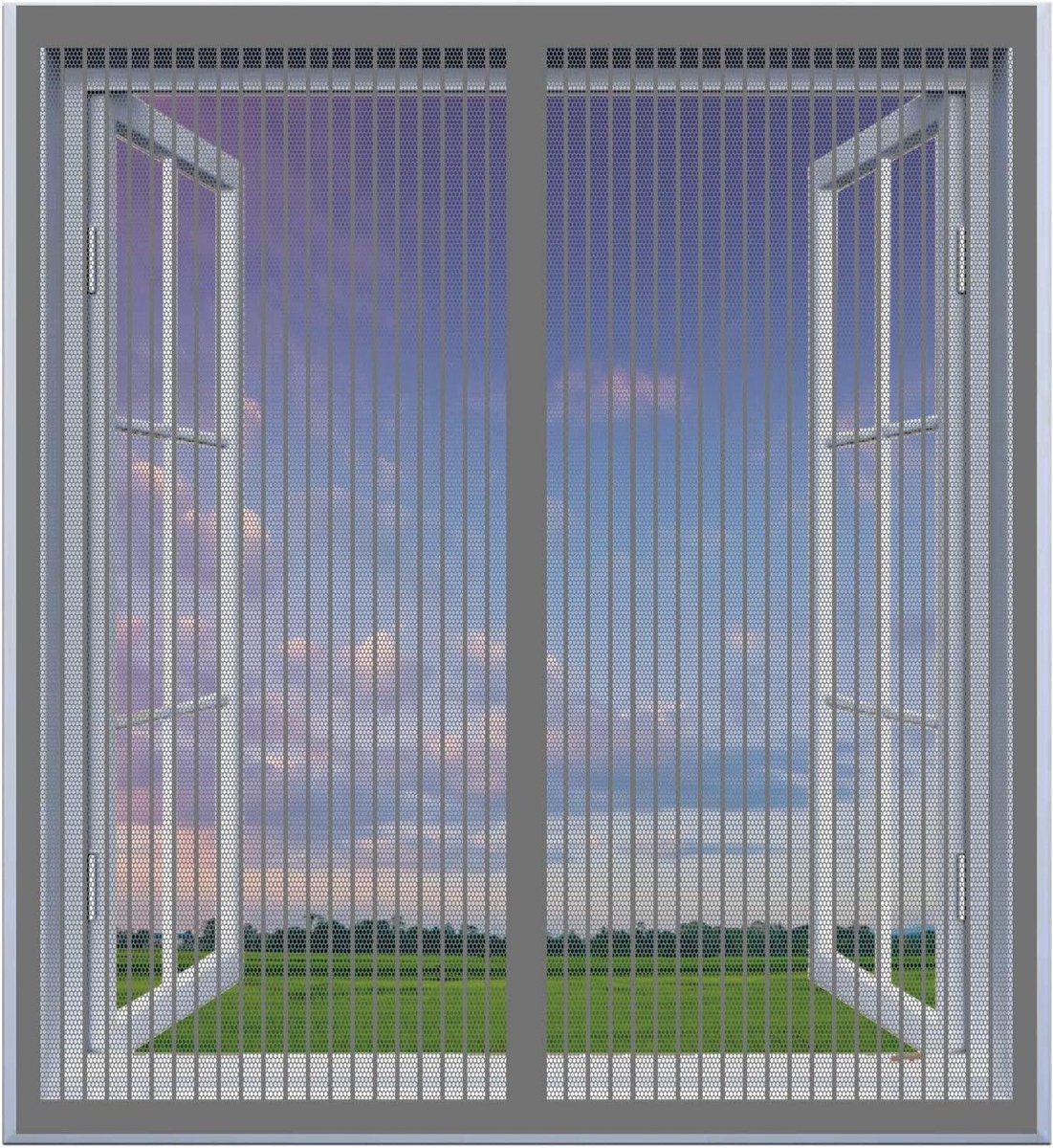 Horrengaas Raam - Vliegengaas Zelfsluitend - Insecten Buiten Houden - Automatische Sluiting - 110 x 175 cm - Grijs