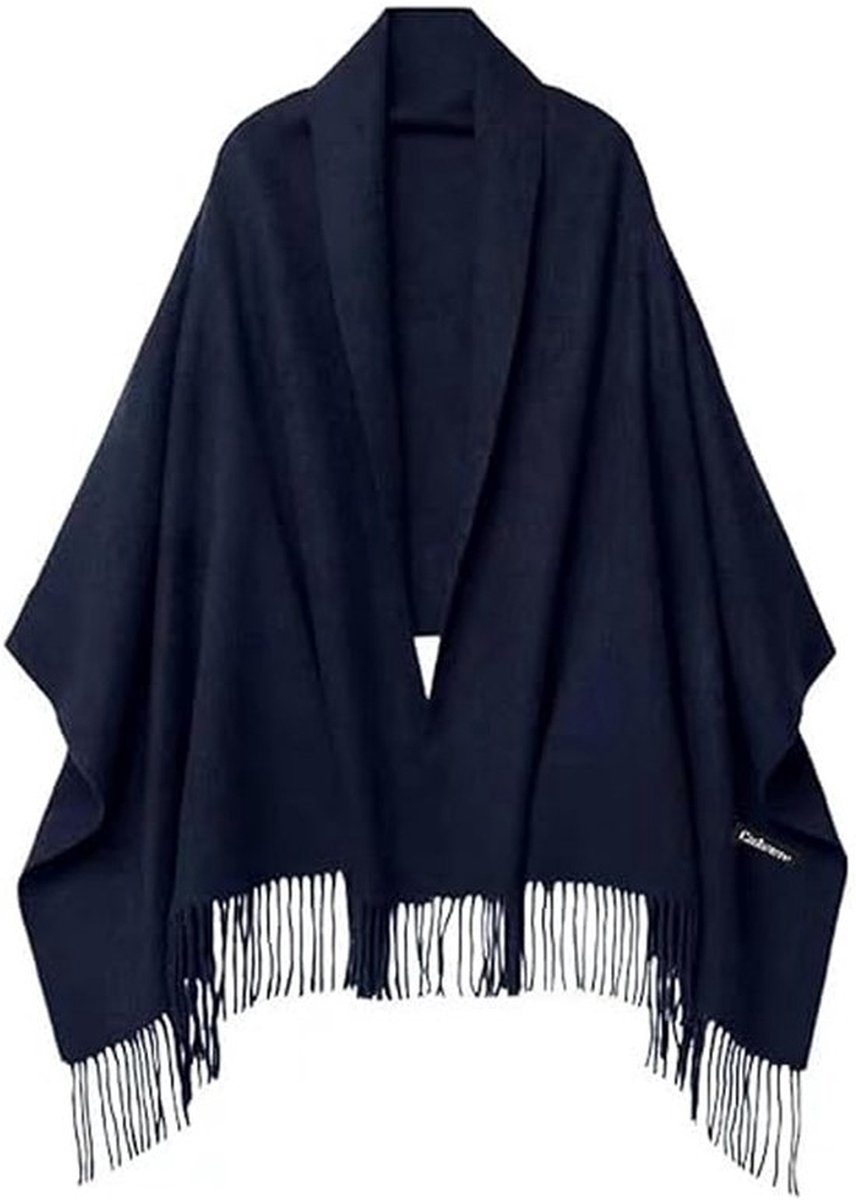 Elegante sjaals en omslagdoeken voor dames, voor avondjurken, grote zachte Sjaal met franjes, effen bruidssjaal, 200 x 70 cm, Marineblauw