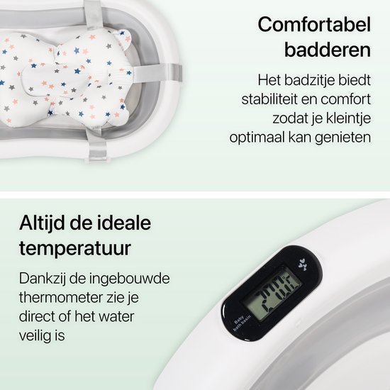 BimbelBoo® Baby Bad met Standaard - Ingebouwde thermometer - Tot 3 jaar - Opvouwbaar - Incl. Badzitje en Afvoerslang
