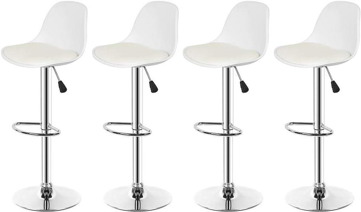 Set van 4 Verstelbare Barkrukken - Kunstleer, Draaibaar, Wit