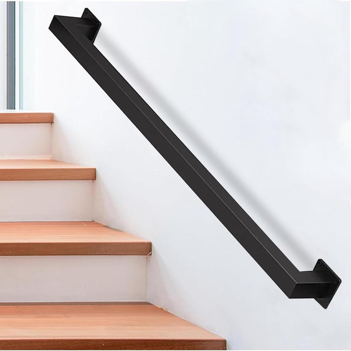 Trapleuning Set - Steunbeugel Leuning - Veilig Traplopen - Smeedijzer Vierkante Buis - 420cm - Zwart
