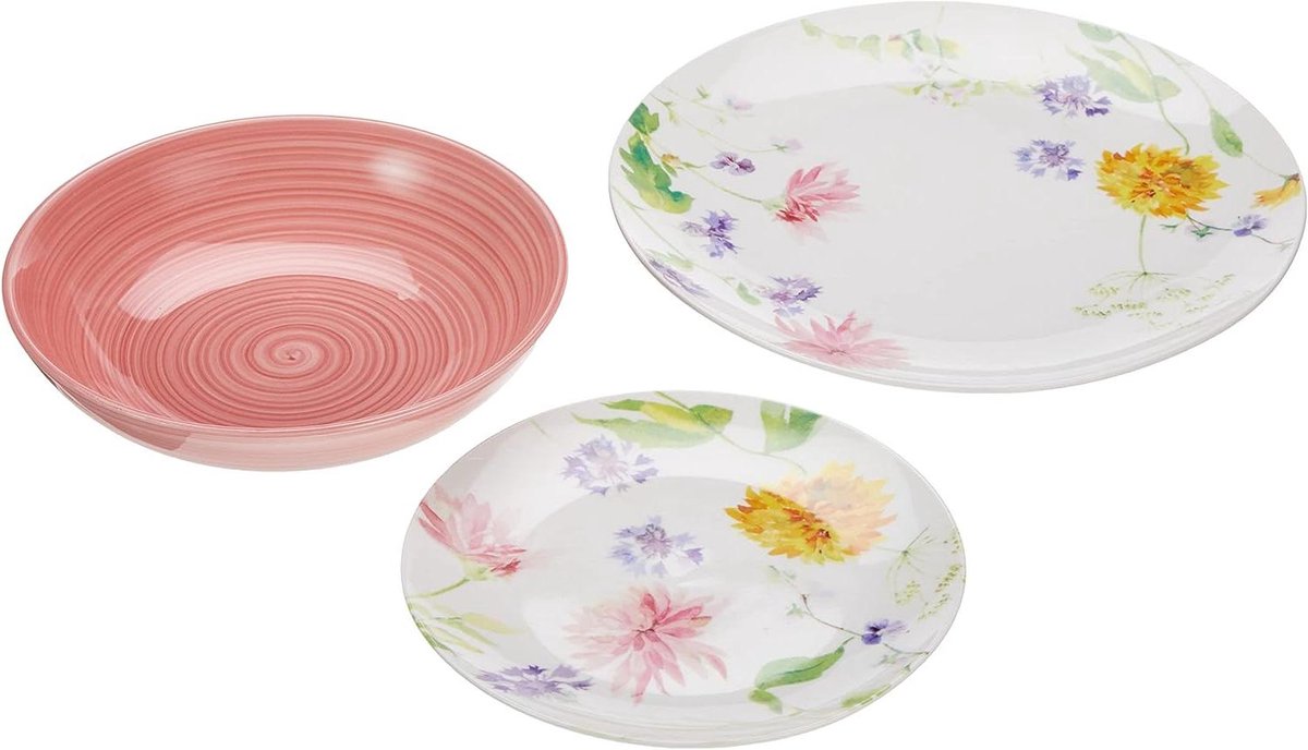 Servies Set - Porseleinen Borden - Dineren Thuis - Bloemen Decor - 18 Delig - Wit