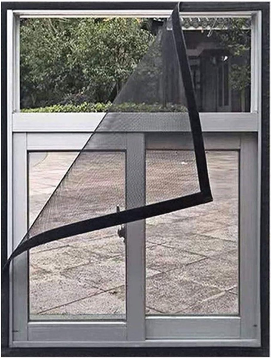 Vliegenhor Raam - Insectenhor Zelfklevend - Insecten Buiten Houden - Zonder Boren - 90x160cm - Zwart