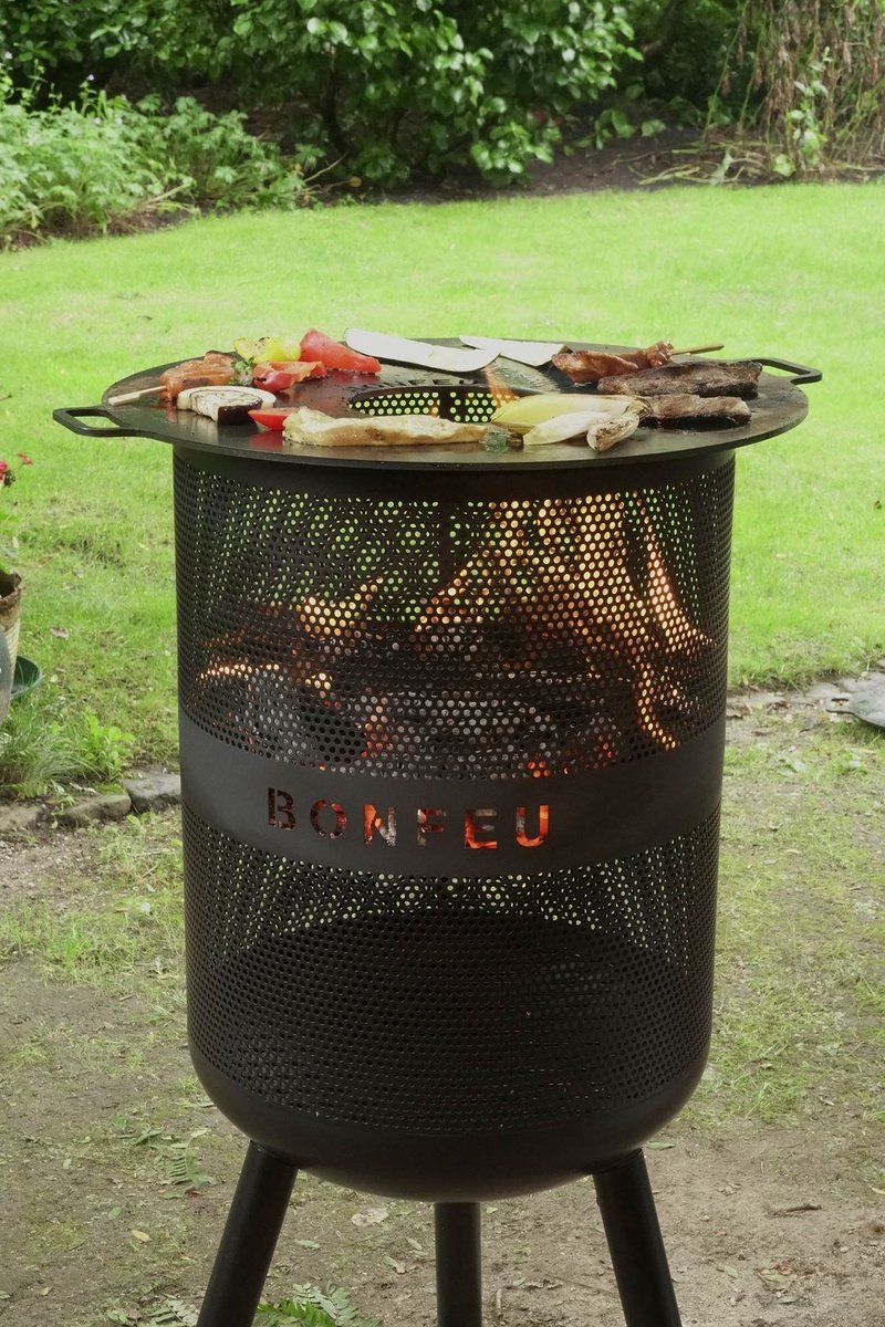 BonFeu BonVes Fire Basket 45 cm - With Grill Grate and Poker - Black