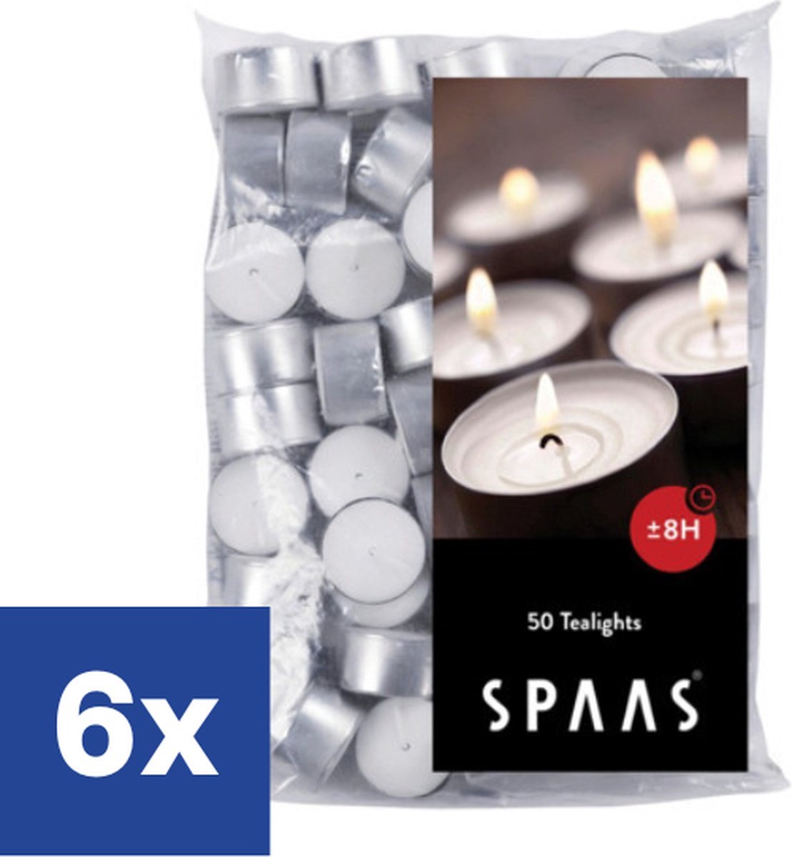 SPAAS Theelichtjes - 8 branduren (Voordeelverpakking) - 6 x 50 stuks Wit
