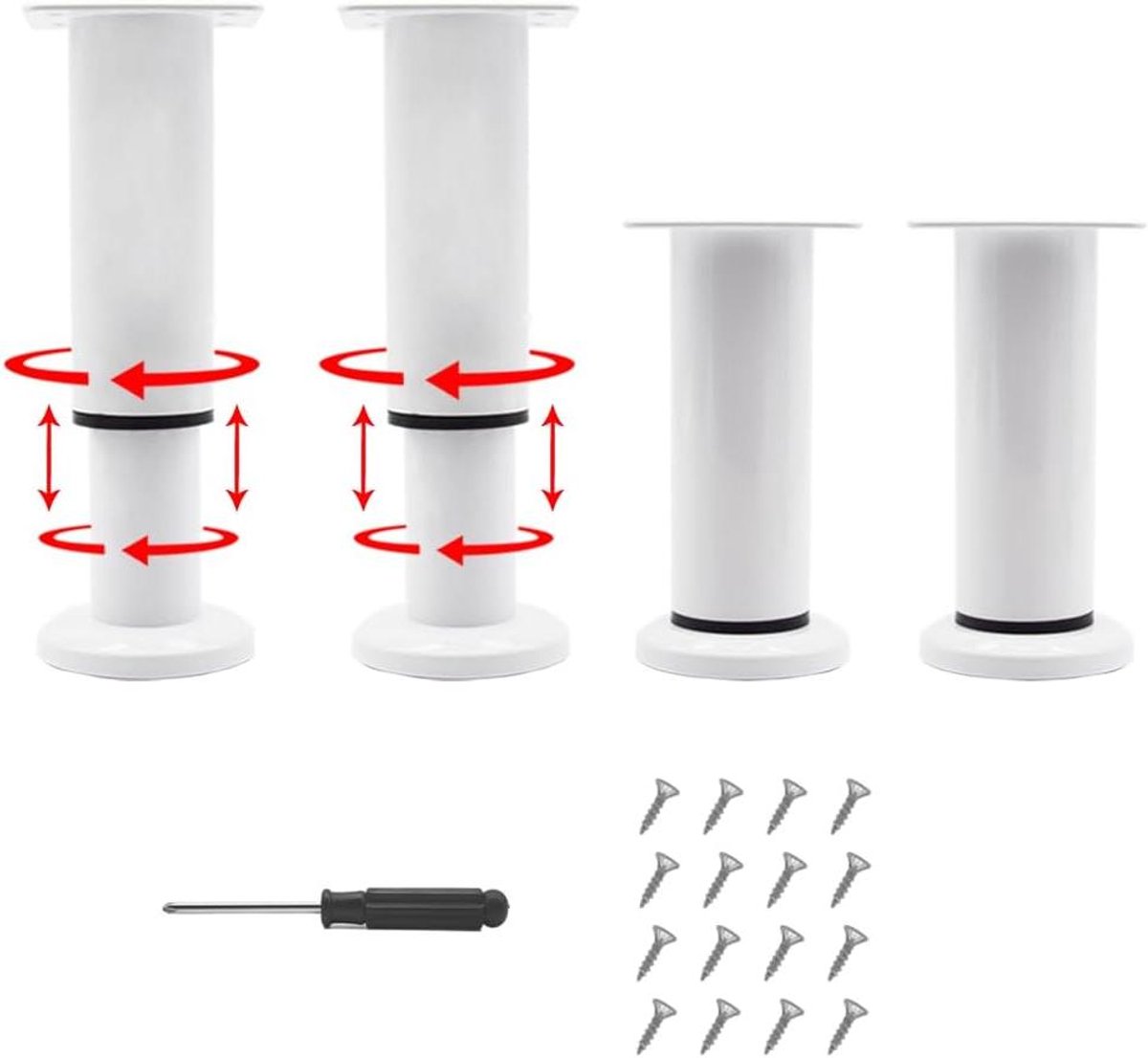 Meubelpoten Set - Kastpoten Ondersteuning - Meubels Verhogen - Verstelbare Hoogte - 4 Stuks 12-18cm - Wit