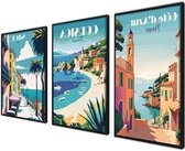 Art deco Posters - Wanddecoratie Prints - Woonkamer Decoreren - Set van 3 - 30x40 cm - Côte d’Azur