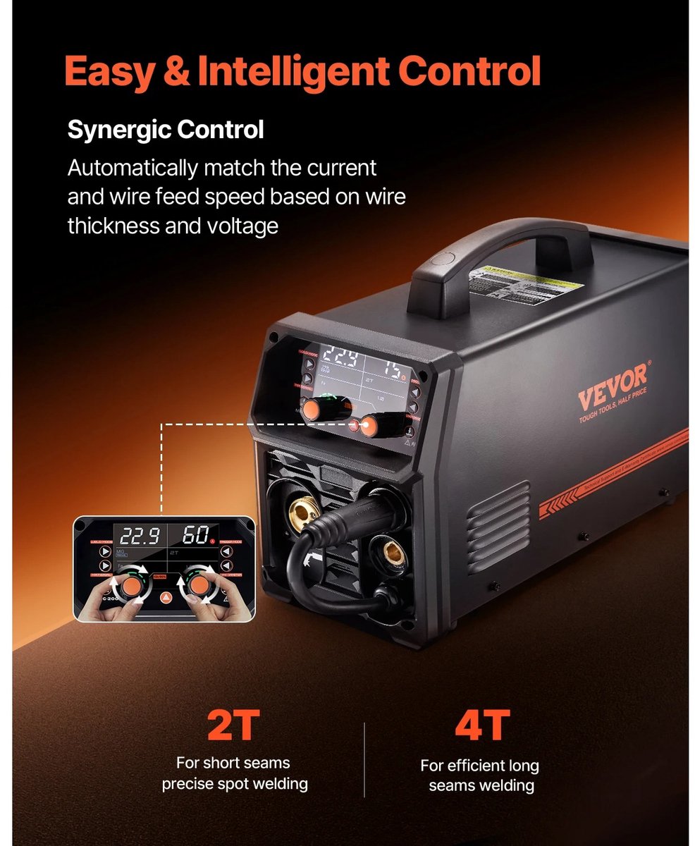 5-in-1 MIG-lasapparaat 200 Amp - Pluse Mig-lasmachine - Gas MIG - Flux Core MIG - Stick - Lift TIG - AU TIG met LCD-scherm – foto 2