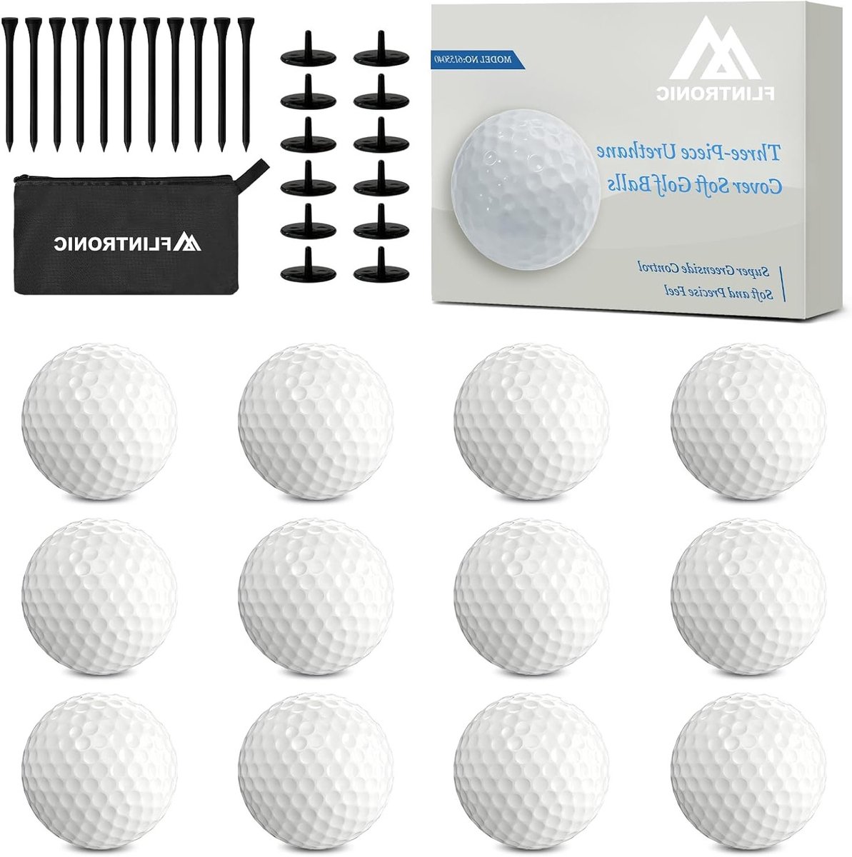 Hoge Prestaties Golfballen Set van 12 Stuks met Dynamische Kern voor Afstand en Snelheid, Inclusief Golf Tee en Ball Markers