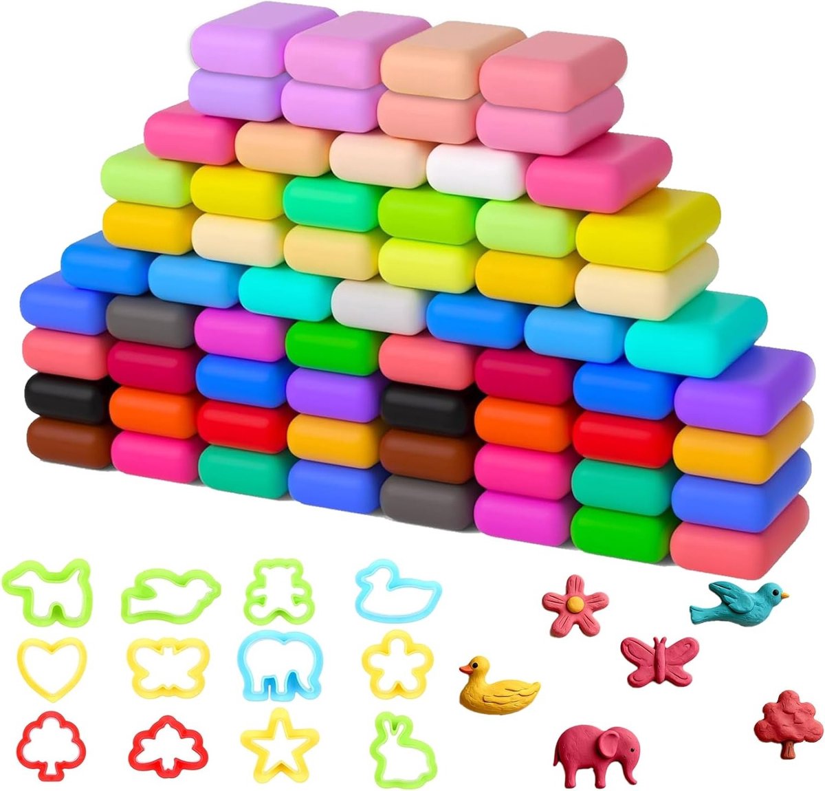 Grote set met 64 kleuren lucht drogende boetseerklei voor kinderen - Creatief modelleer speelgoed - Veilig en niet-giftig educatief cadeau voor thuis en school