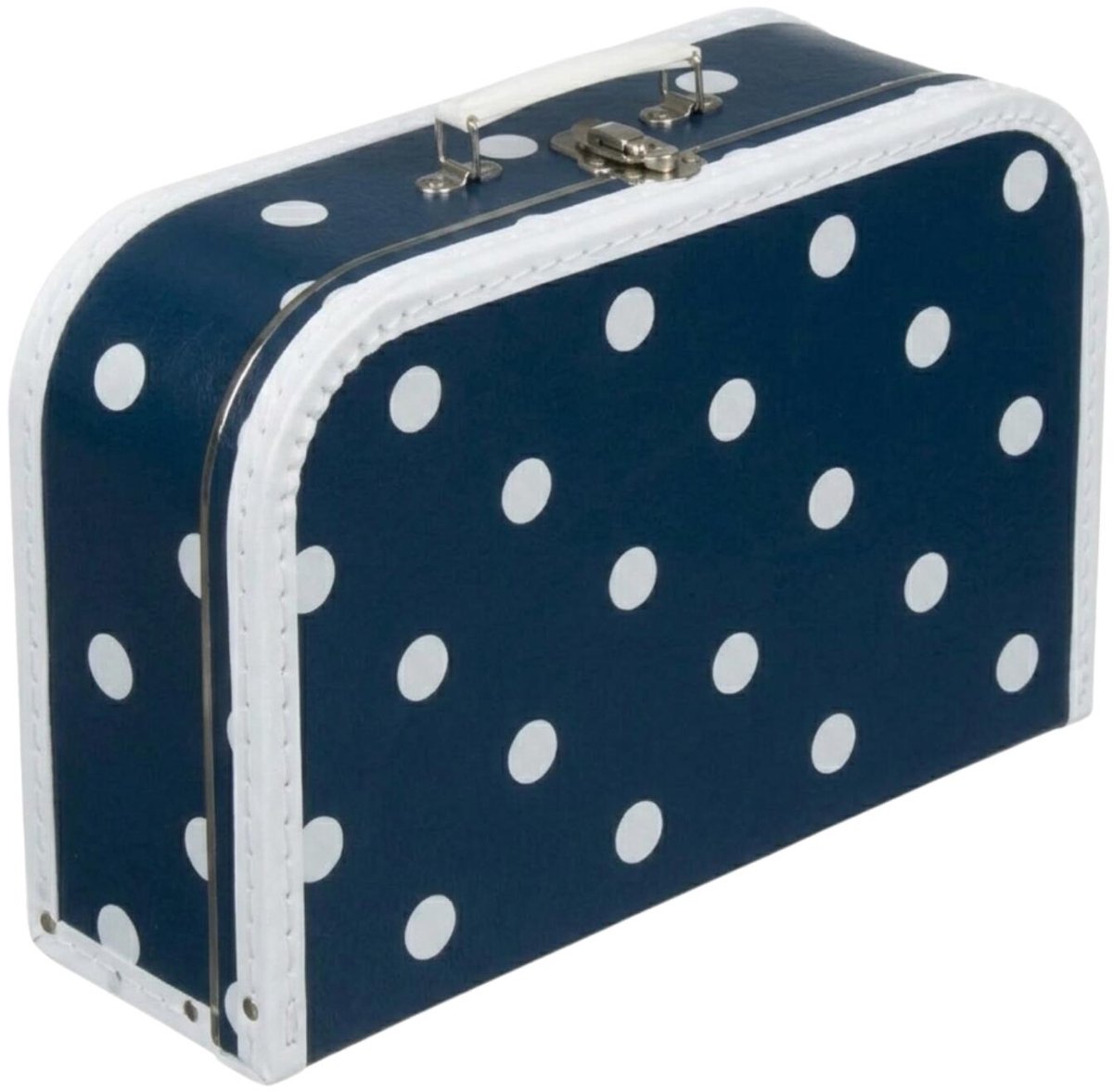 Kinderkamer opberkoffer polkadot - blauw / wit - 30 cm - karton - kinderkoffer - speelkoffer