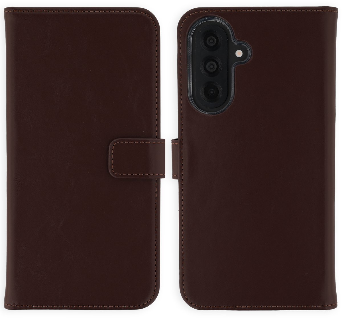 Selencia Hoesje - Geschikt voor Samsung Galaxy A37 (5G) - Echt Lederen Bookcase - Donkerbruin