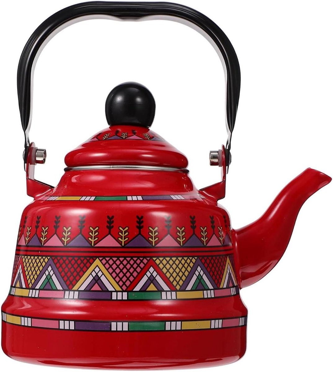Theeketel Emaille - Kookketel Waterkoker - Water Verwarmen - Vintage Bloemenprint - 17 liter - Rood