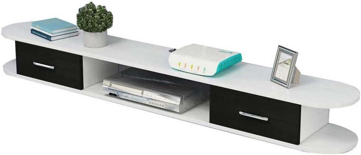 Zwevende TV Kast - Muurkast Opbergrek - Media Opslag - Afgeronde Hoeken - 160x24cm - Wit