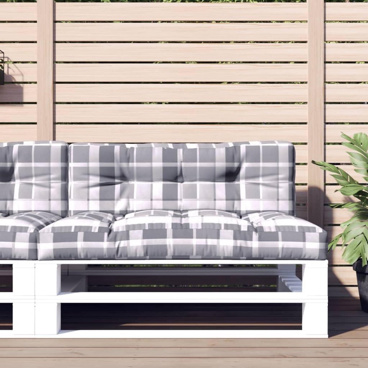 Palletkussens 2-delig - Tuinkussens Bankkussens - Buiten Zitten - Waterafstotend Polyester - 120 x 80 cm - Grijs Geruit