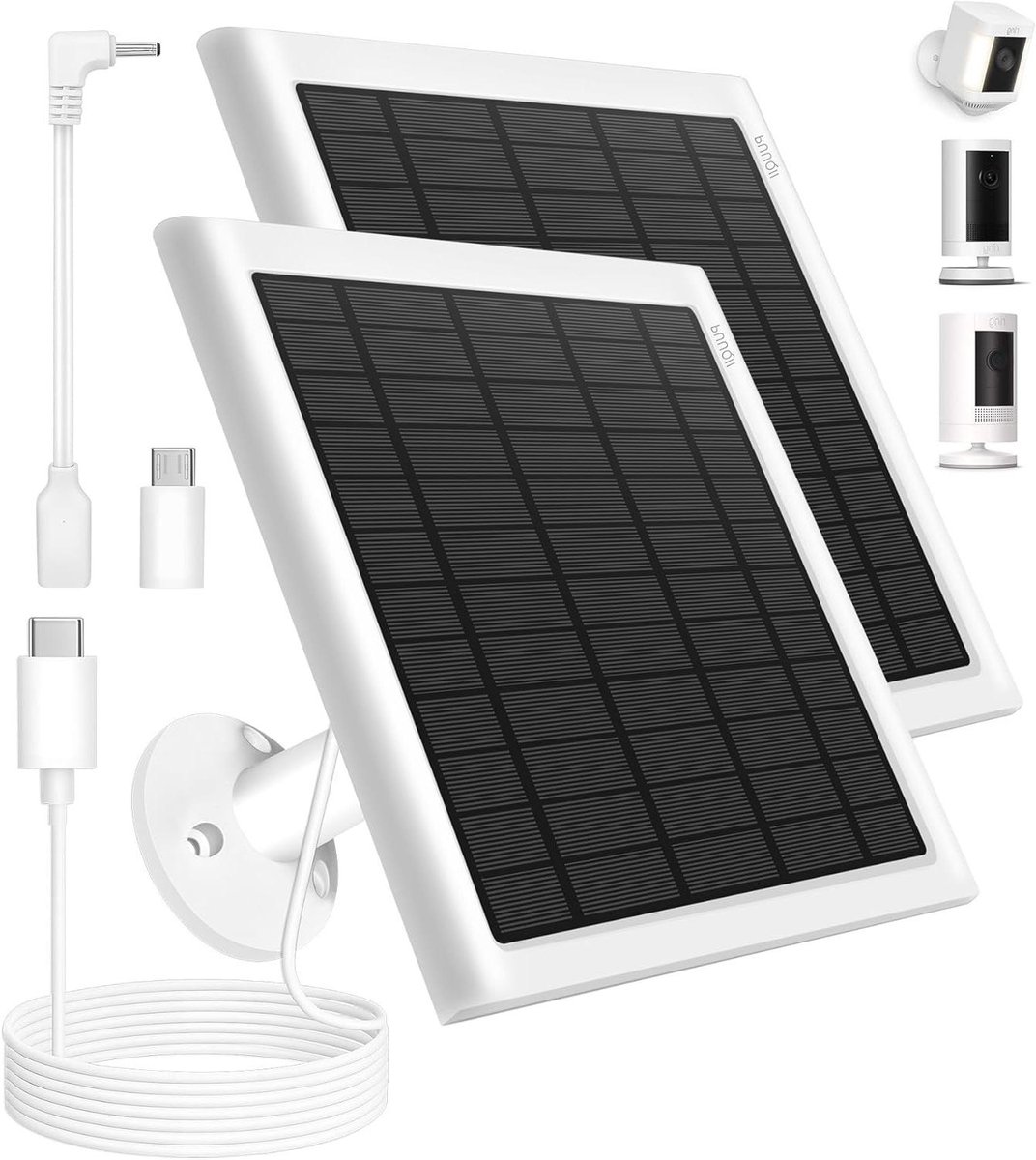 Zonnepaneel Ring Camera - Zonneoplader Batterij - Camera Opladen - Hoog Rendement - 182 x 15 x 167 cm - Wit