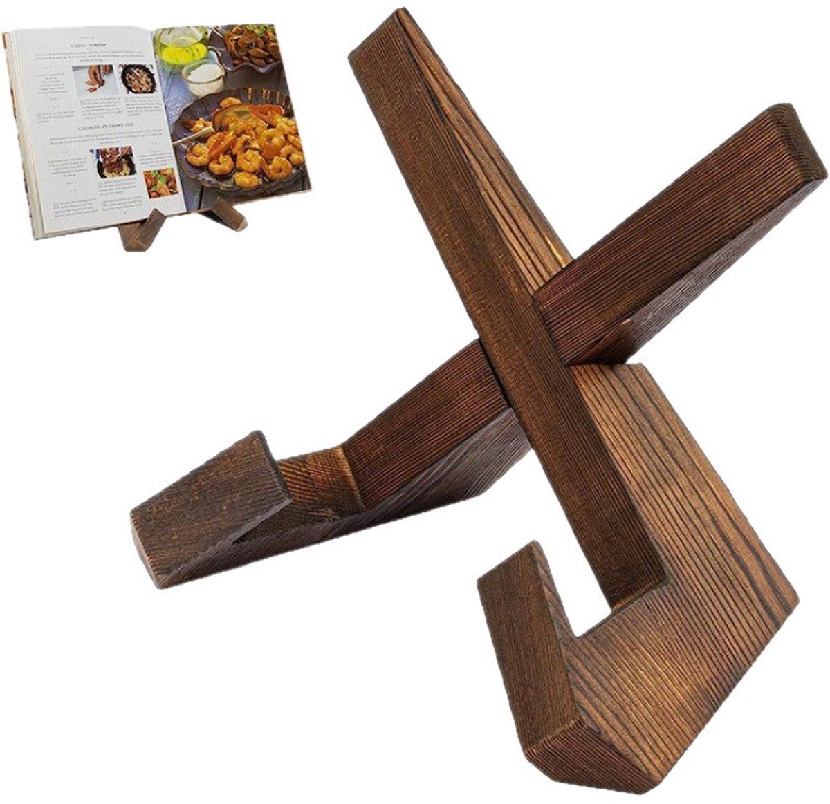Houten Boekstandaard Voor Kookboek En Menu - Tafelstandaard Voor Keuken, Leesboek En Fotolijst - Donkerbruin - 21 x 12,5 x 16,7 cm