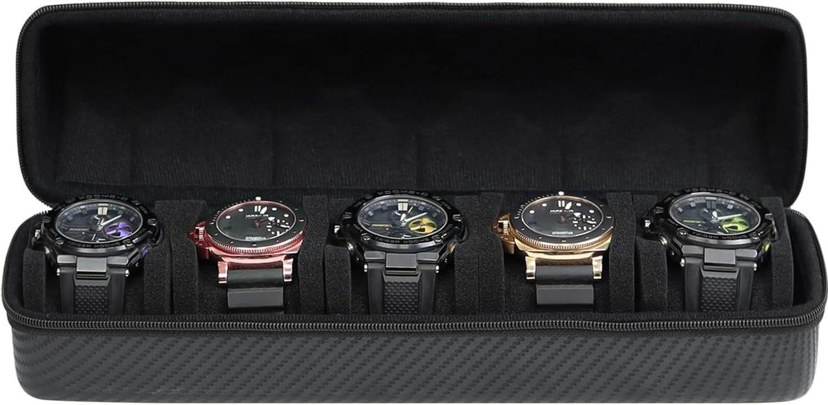 Horloge Koffer - Horloge Opberger - Veilig Vervoeren - Schokabsorberend Interieur - 5 Slots - Zwart