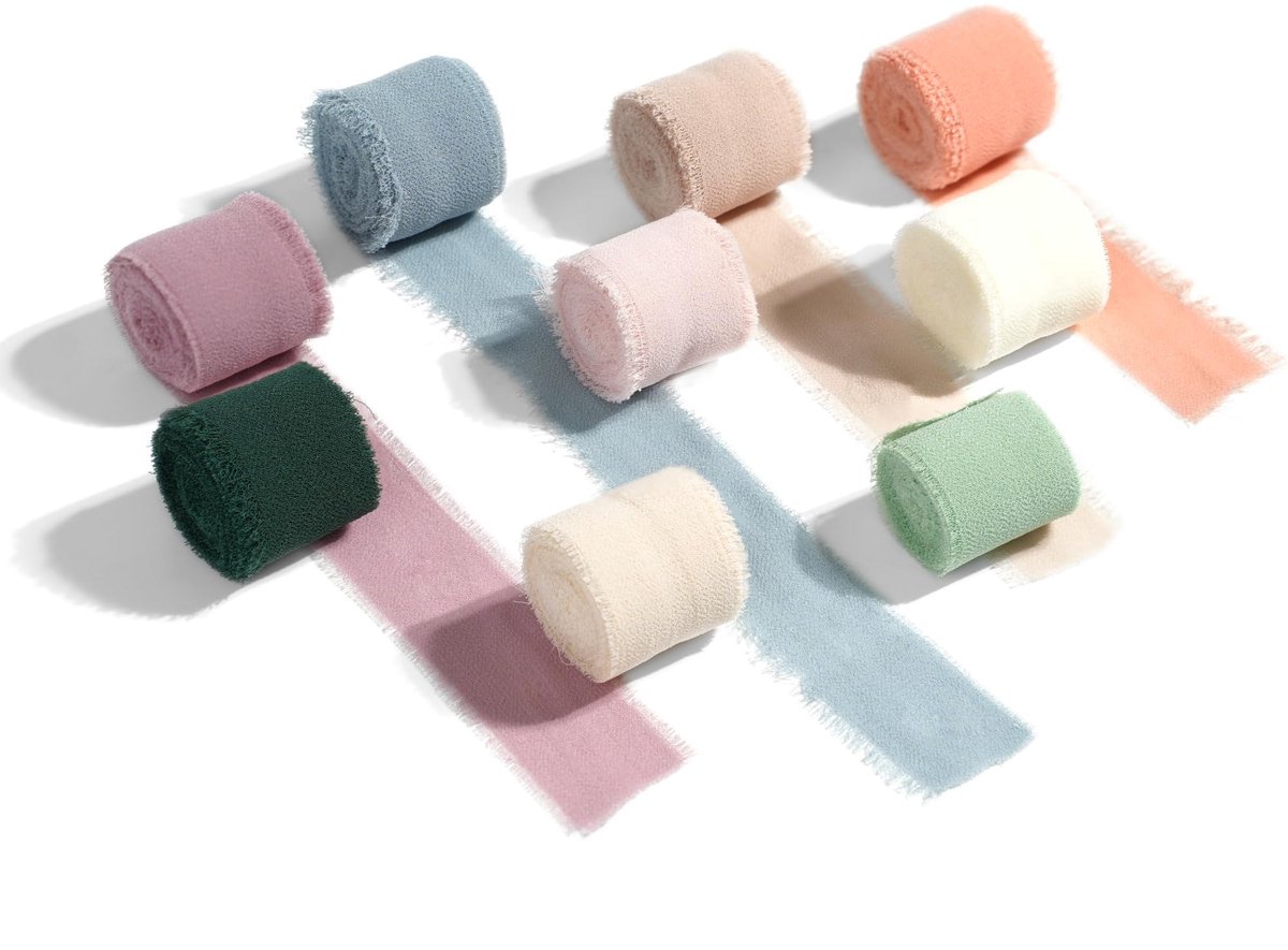 carmdering - Chiffon lint - set van 9 kleuren 2,5 cm x 2.8 m - voor cadeaulinten, bruiloft decoratie, boeketten en knutselwerk