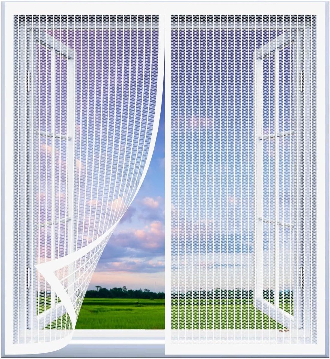 Raam Horren - Vliegengaas Raam - Insecten Buiten Houden - Automatische Magnetische Sluiting - 100 x 50 cm - Wit