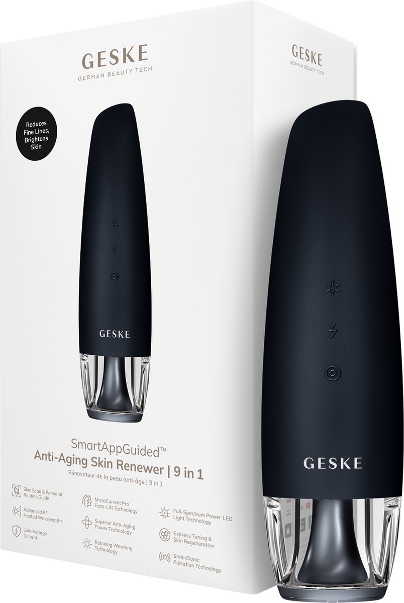 GESKE SmartAppGuided™ Anti-Aging Skin Renewer | 9 in 1 | Geavanceerde Anti-Aging | Microstroom Face-Lift | Radiofrequentie Huidverstrakking | Huidvernieuwing met Full-Spectrum LED-licht