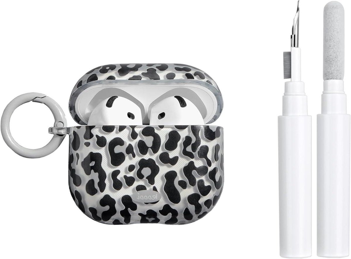 AirPods 4 Beschermhoes - Hoesje Luipaardprint - Draagbare Bescherming - Transparant Luipaarddesign - 1 stuk - Zwart