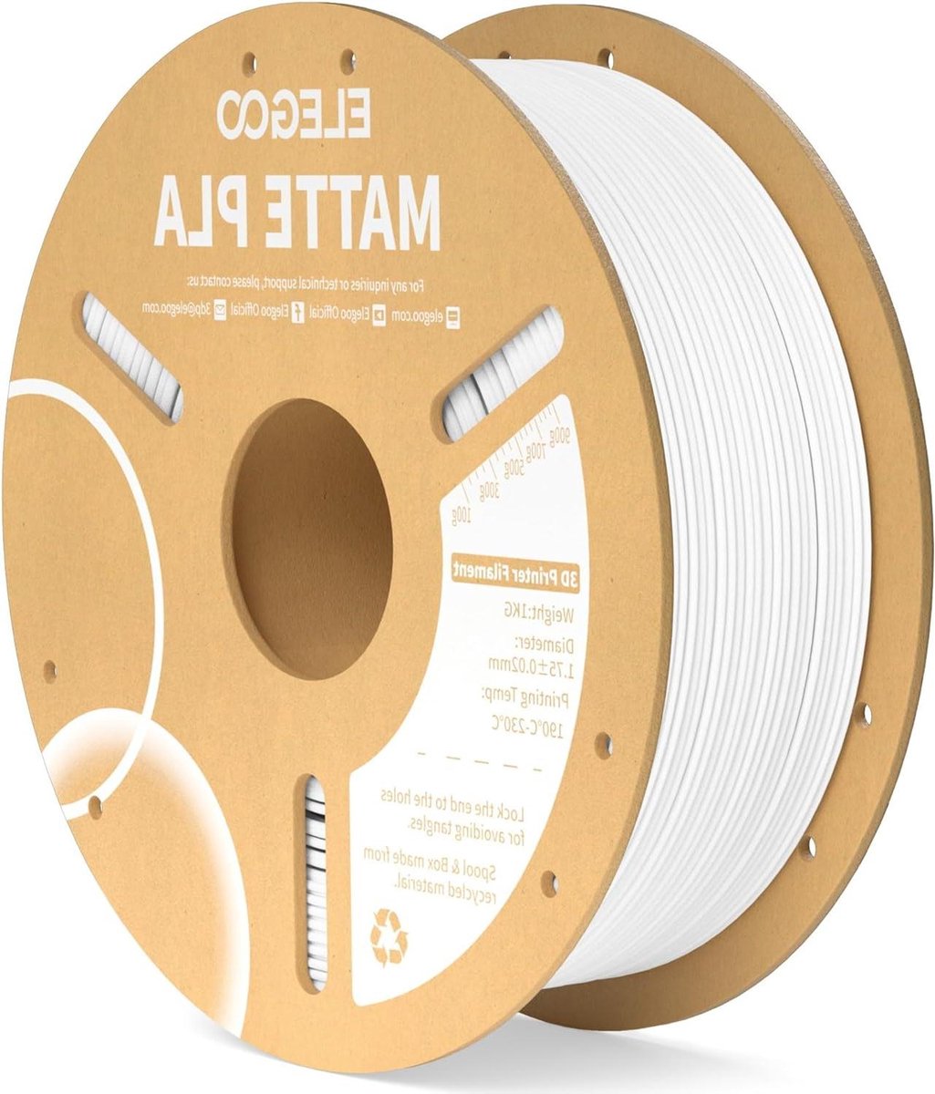 3D Printer Filament - PLA Materiaal - Modelbouw Printen - Mooie Matte Afwerking - 1 kg - Wit