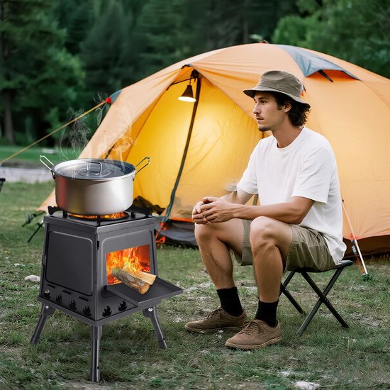CINK Outdoor® Opvouwbare Camping Houtkachel - Draagbare Outdoor Stove met Draagtas - BBQ, Koken & Verwarmen - Carbon Staal van Merkloos — afbeelding 5