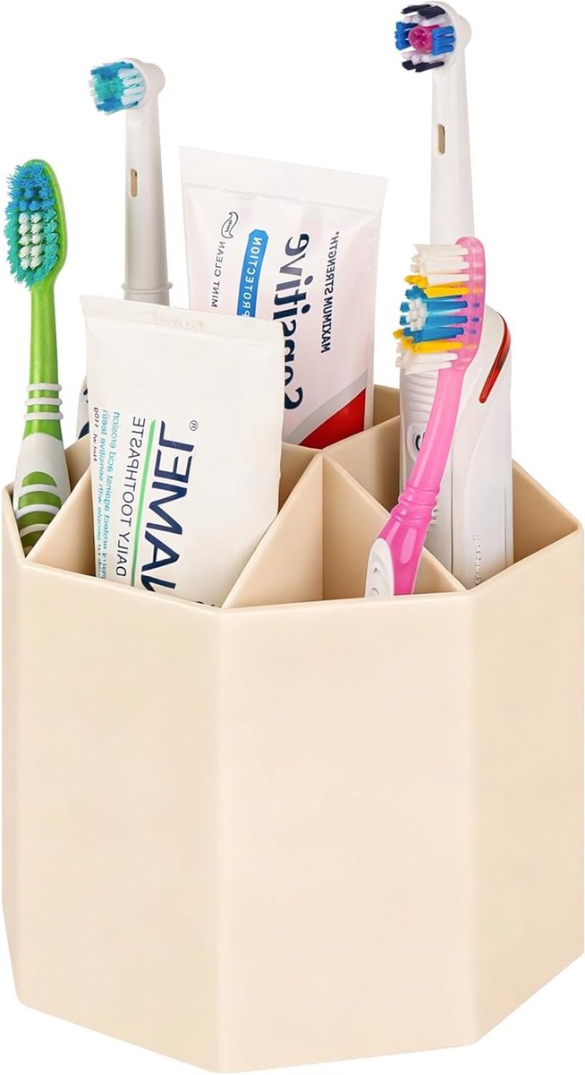 Elektrische Tandenborstelhouder van Plastic met 5 Slots, Organizer voor Tandpasta en Tandenborstels, Geschikt voor Diverse Merken zoals Oral-B en Philips Sonicare (Geel) — afbeelding 1