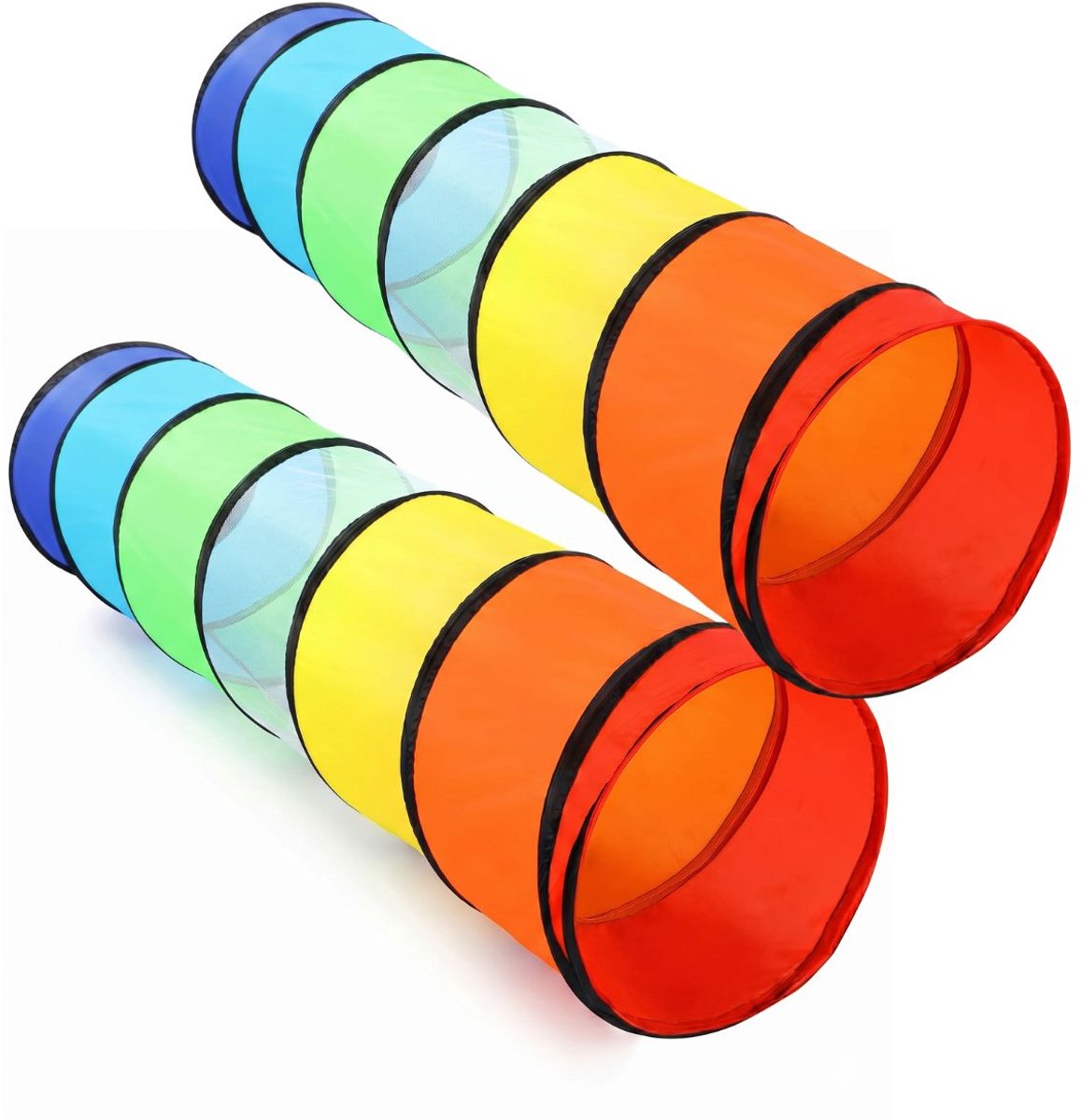 Jojoy - 2 Stuks - Kruiptunnel Kinderen - Speeltunnel 180 cm - Regenboog - Opvouwbaar - Kinderspeelgoed voor Binnen en Buiten - Inclusief Draagtas - TUNSY