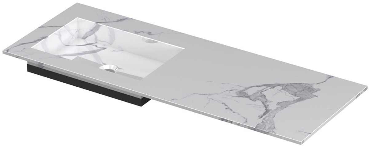 INK Post wastafel in keramische slab met envelop bodem wasbak links zonder kraangat 120x45x1cm, statuario glans
