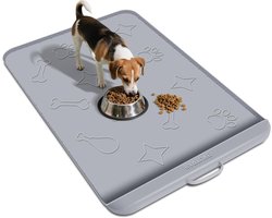 Hondenvoer Mat met Handvat en Rand, 106 x 71 cm, Siliconen Voedingsmat voor Droog en Nat Eten, Waterdicht, Antislip, Grote Activiteit Mat voor Huisdieren