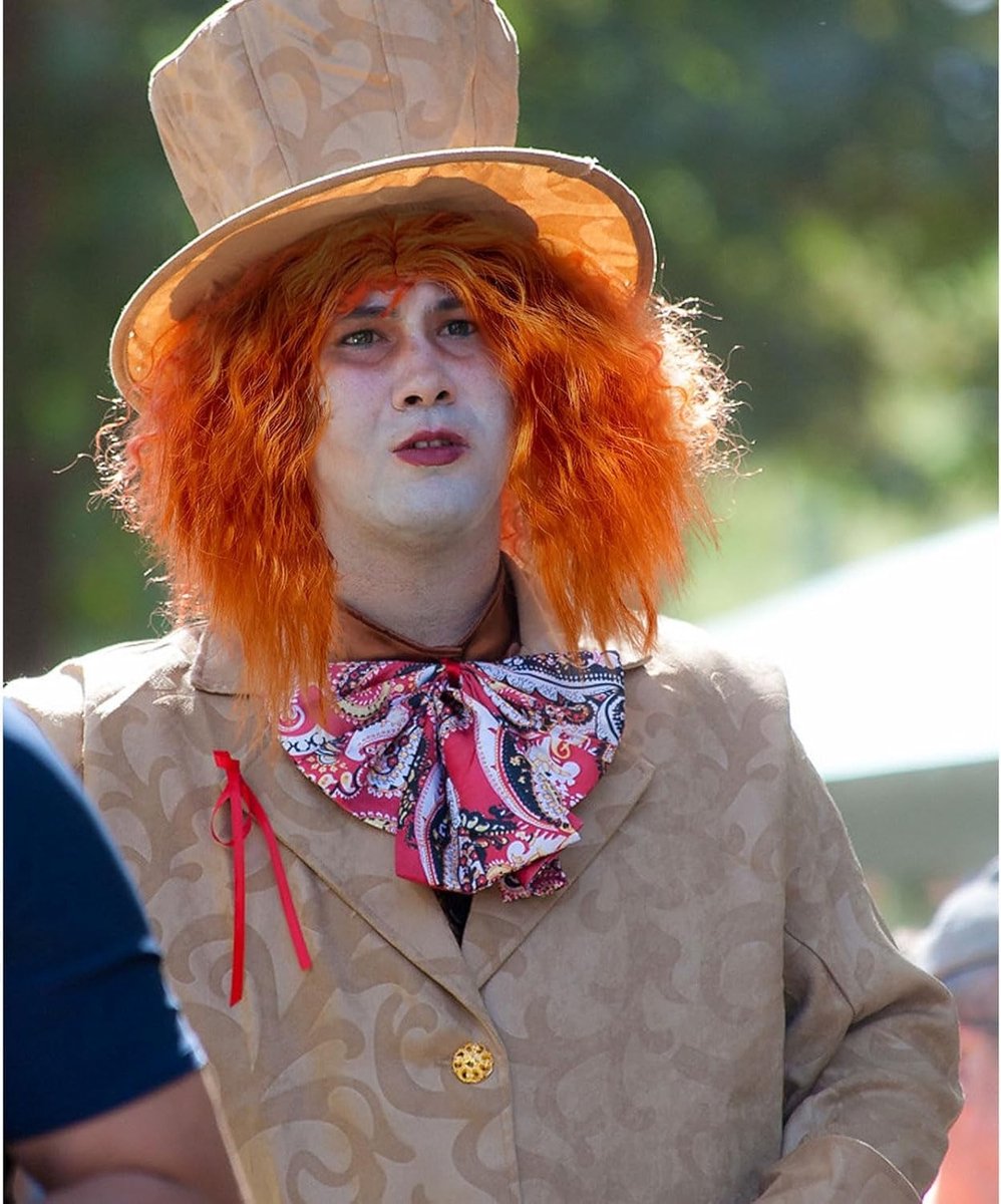 Crazy Hoedemaker Perücke Oranje Hoed en Perücke Kostuum voor Feest, Cosplay, Halloween en Carnaval, 70s 80s Stijl