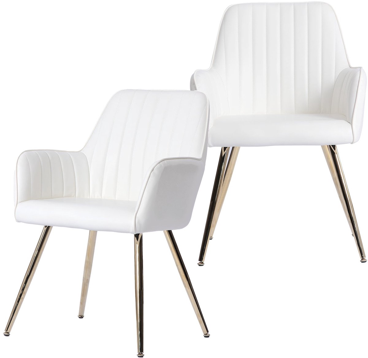 Merax Eetkamerstoelen Set van 2 - Stoffen Stoelen Met Armleuningen - Goudkleurige Metalen Poten - Gestoffeerde Stoelen - Ergonomische Rugleuning - Beige