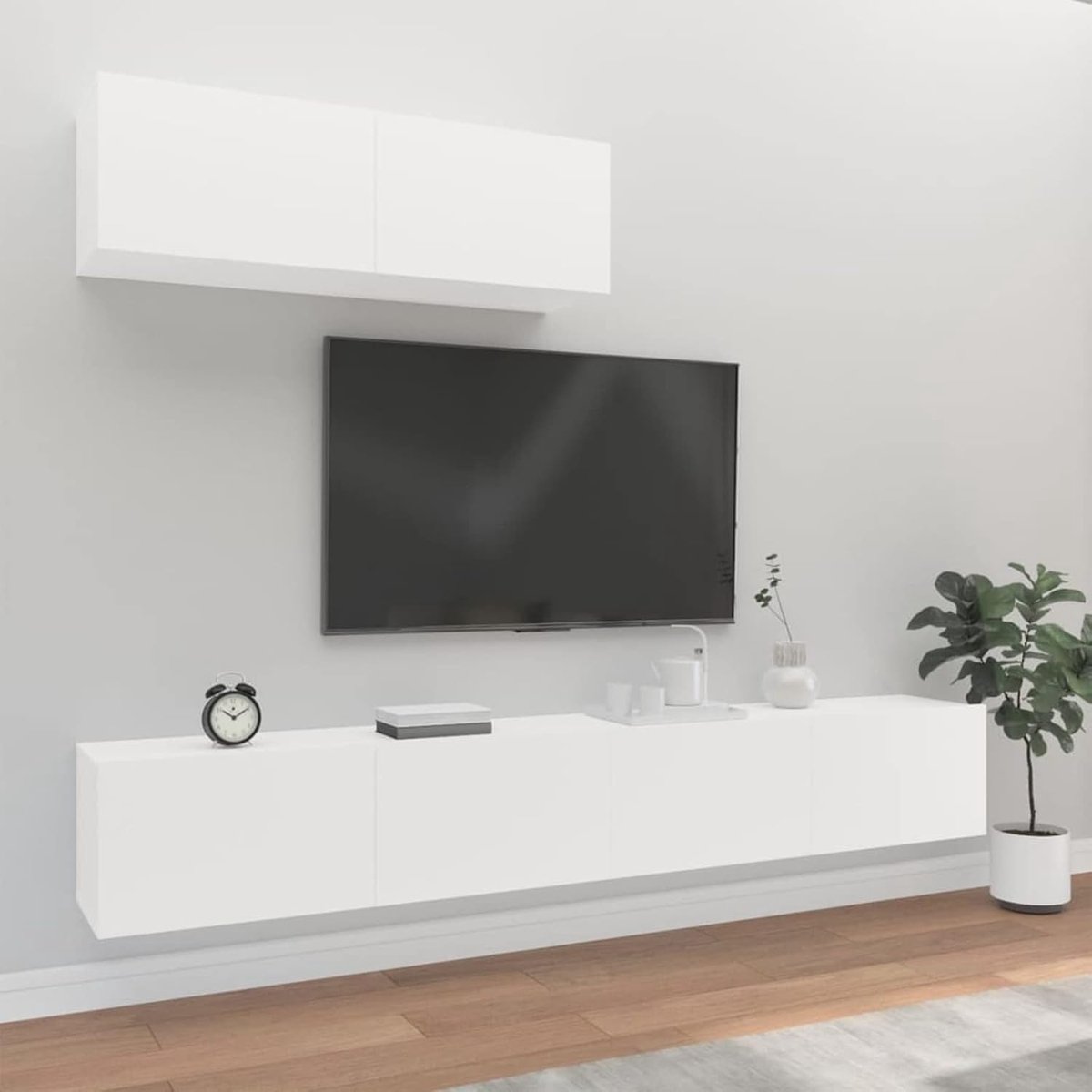 Zwevende TV Kast - TV Meubel Plank - Wandmontage Opslag - Set van 3 - 100x30x30cm - Wit