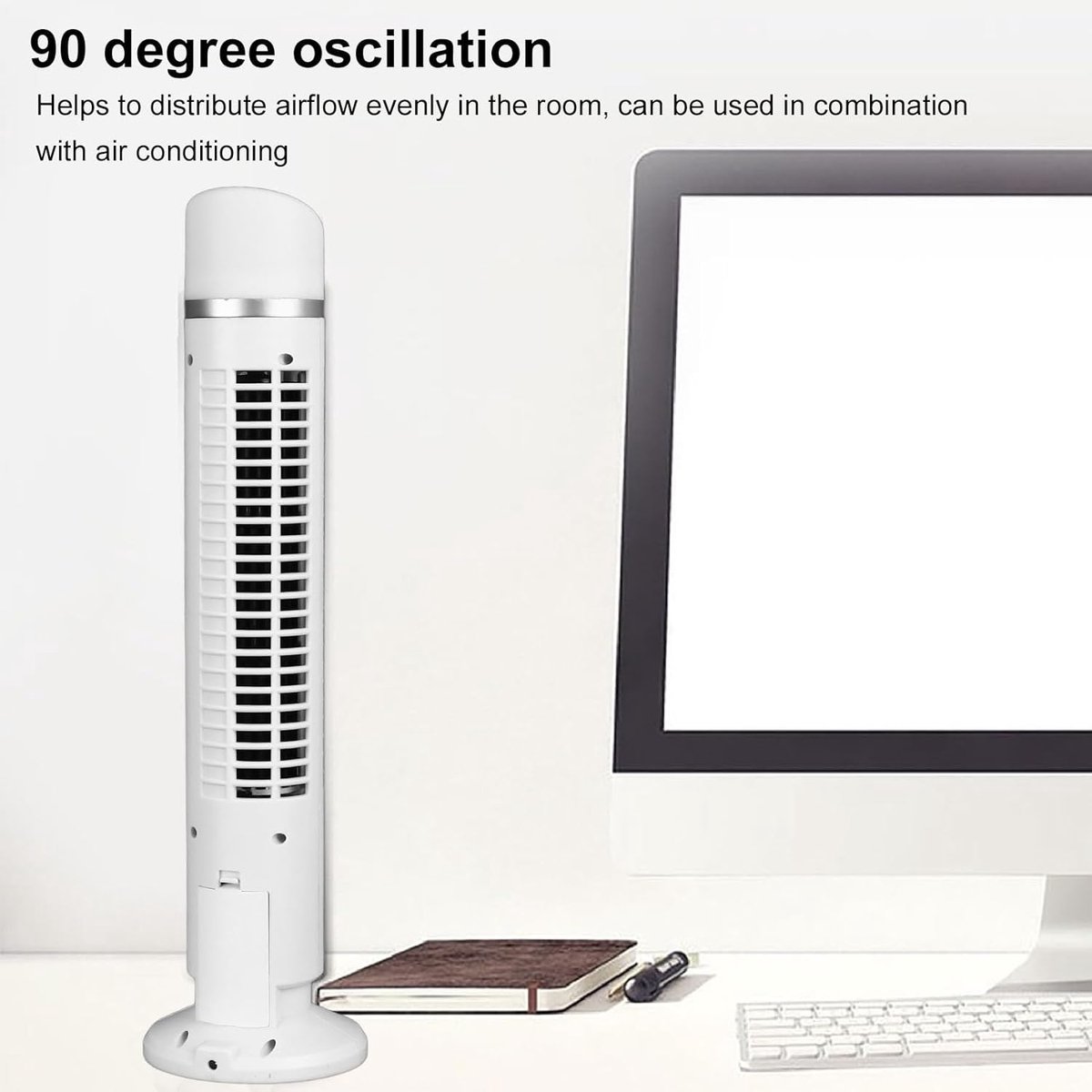 Torenventilator Bladloos - Staande Ventilator - Persoonlijke Koeling - Draagbaar USB Ontwerp - 40 Inch Hoogte - Wit – foto 2