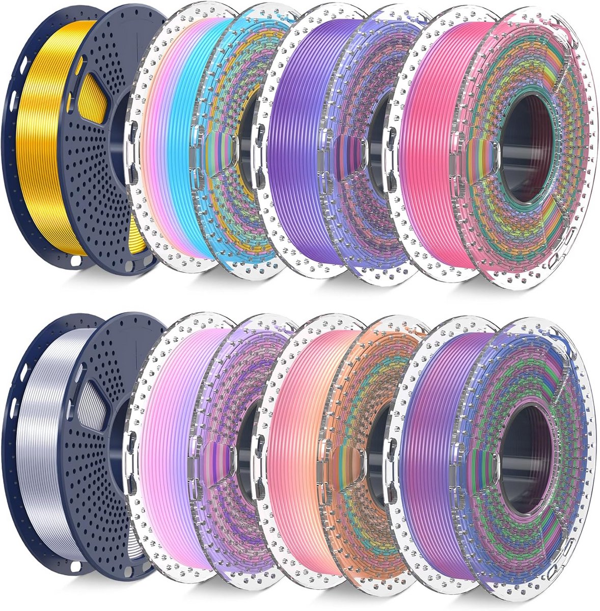 3D-Printfilament PLA Zijdeglans Regenboog Kleurenset 8x250g