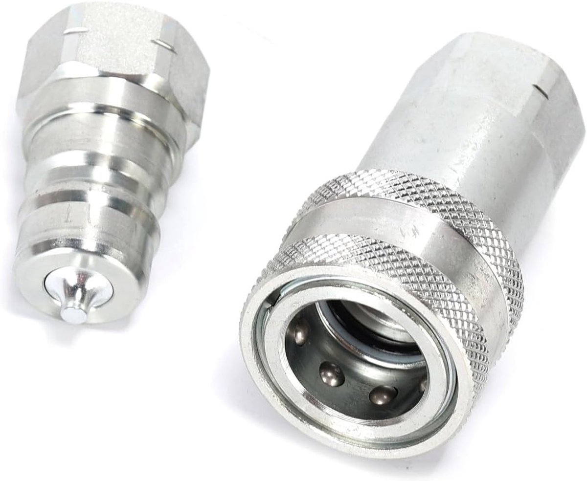 Set van 1 Stuk Zilveren Carbon Staal Hydraulische Snelkoppeling met 3/8 Inch Vrouwelijke Aansluiting voor Bouw, Bosbouw en Landbouwtoepassingen