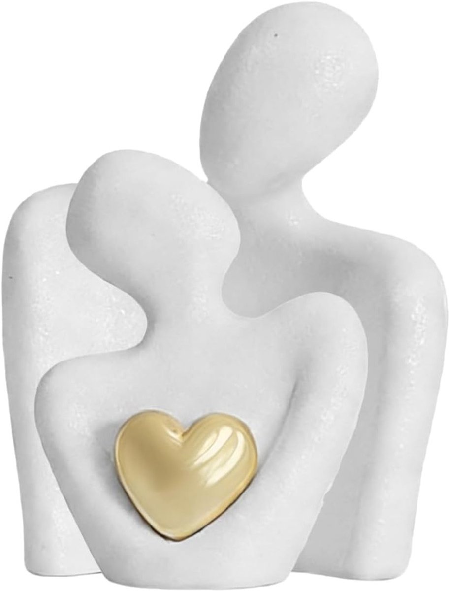 Romantisch sculptuur van een paar met gouden hart voor moderne woonkamer en slaapkamer decoratie, perfect als cadeau voor geliefden