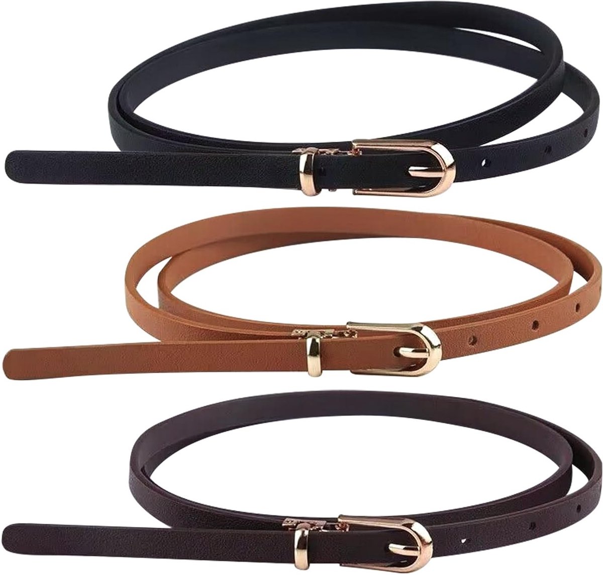Elegante Dames 3-Delige Leren Riemen, Verstelbare Dunne Riemen voor Jeans, Broeken en Jurken, Tijdloze Modeaccessoires