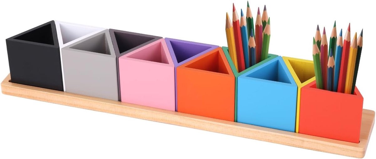Kleurpotloodhouder van hout met 11 verstelbare compartimenten voor kinderen en volwassenen, ideaal voor bureauorganisatie en knutselprojecten