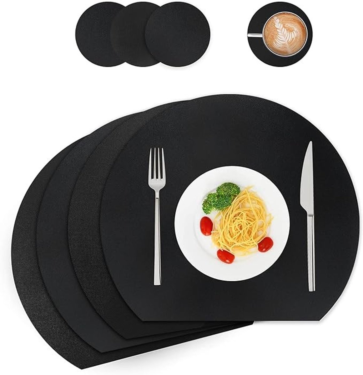 Set van 4 ronde placemats en onderzetters van kunstleer - Afwasbaar en hittebestendig