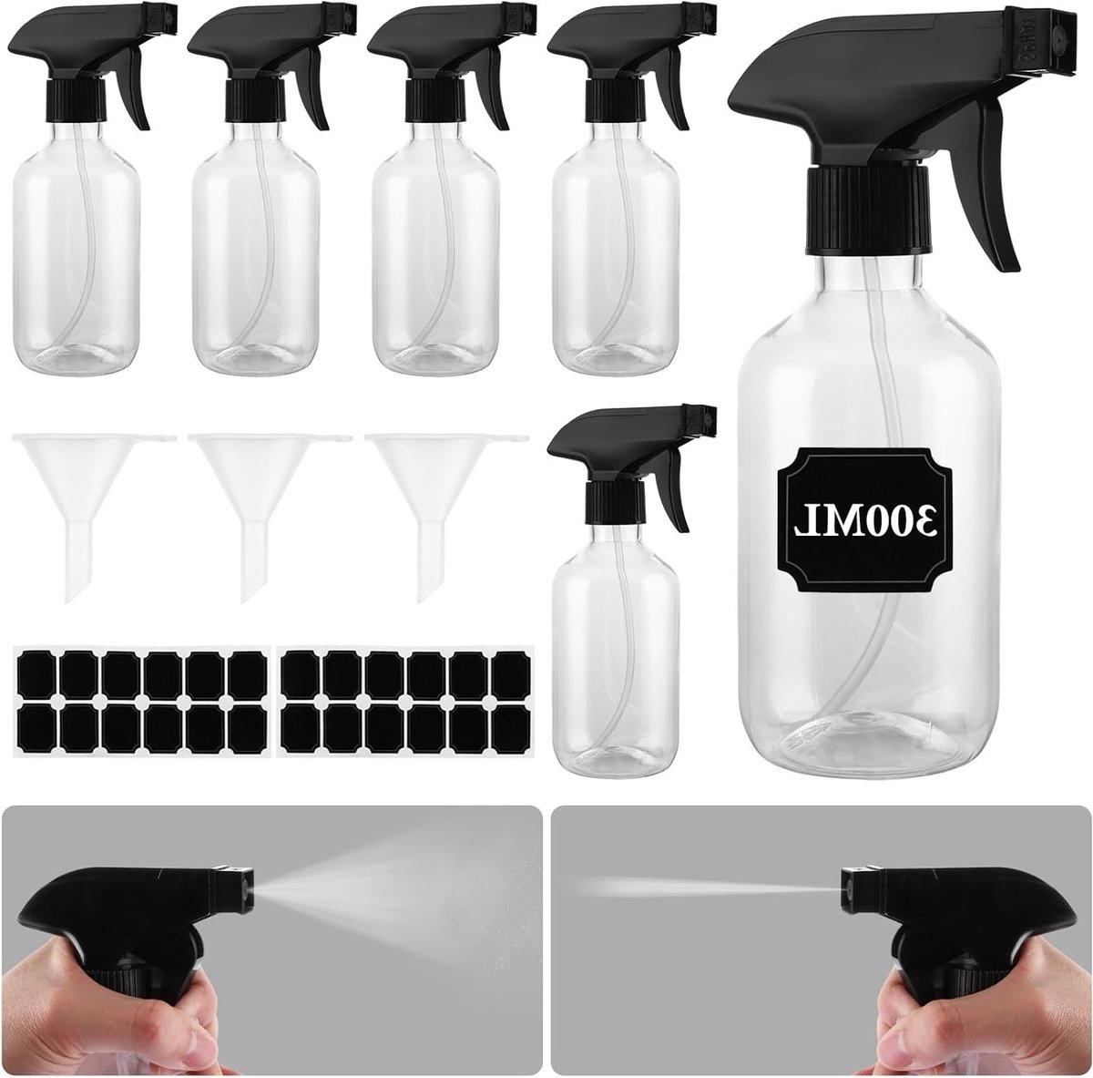 Set van 6 Lege Sprayflessen 300 ml met Verstelbare Spuitmond - Ideaal voor Schoonmaak, Planten en Haarverzorging